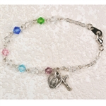 Bracelet MultiColor Glass Beads Sterling Silver Medals 6.5"
