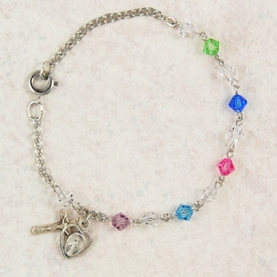 Bracelet Rosary Swarovski Multi-Color Rhodium medals 7.5"