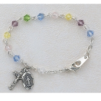 Baby Bracelet Rosary Multi-color beads Sterling Silver medals 5.5"