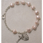 Bracelet Rosary Deluxe Pink Hearts 6.5"