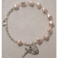 Bracelet Rosary Deluxe Pink Hearts 6.5"