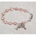 Bracelet Pewt 6mm Pink Hearts Chalice 6.5"