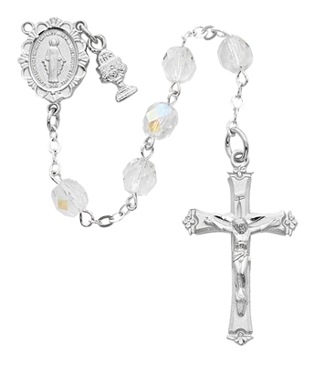 First Communion Rosary 6mm Clear Crystal with Chalice Charm