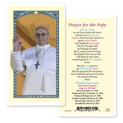 Laminated Holy Card Pope Francis