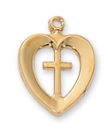 Pendant Gold over Sterling Silver Heart/Cross 18" Chain