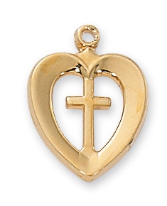 Pendant Gold over Sterling Silver Heart/Cross 18" Chain