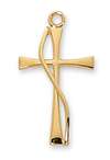 Pendant Gold over Sterling Silver Cross Ribbon 18" Chain