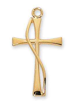 Pendant Gold over Sterling Silver Cross Ribbon 18" Chain