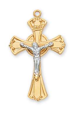 PENDANT Crucifix Gold on Sterling Silver TUTONE 18" CHAIN