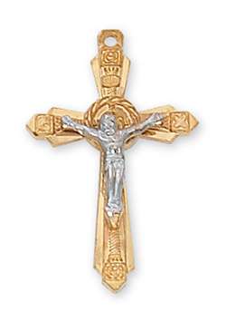 Crucifix Gold over Sterling Silver Tutone 18" Chain