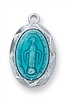 Pendant Sterling Silver Miraculous Medal Blue Enamel on 16" Chain