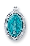 Pendant Sterling Silver Miraculous Medal Blue Enamel on 16" Chain