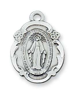 Pendant Sterling Silver Miraculous Medal on 18" Chain