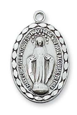 Pendant Sterling Silver Miraculous Medal on 18" Chain