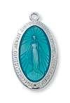 Pendant Sterling Silver Miraculous Medal Blue Enamel on 18" Chain