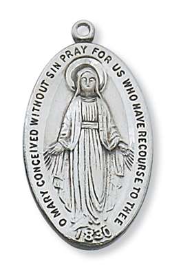 PENDANT Sterling Silver MIRACULOUS Medal on 24" CHAIN