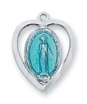 Pendant Sterling Silver Miraculous Medal Blue Enamel on 18" Chain