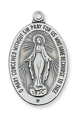 Sterling Silver Miraculous Medal on 20" Chain
