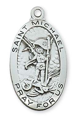 PENDANT Sterling Silver ST. MICHAEL Medal on 24" Chain