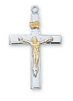 Sterling Silver TUTONE Crucifix on 18" Chain