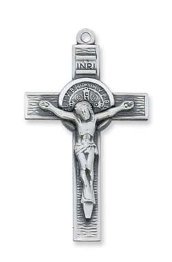 Pendant Sterling Silver Crucifix St. Benedict Medal on 24" Chain