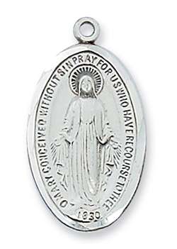 Pendant Sterling Silver Miraculous Medal on 18" Chain