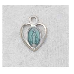 Pendant Sterling Silver Miraculous Medal Blue Enamel on 16" Chain