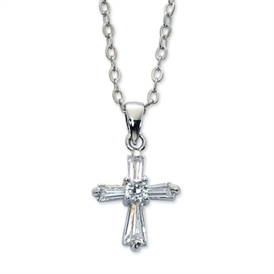 Necklace Clear Crystal Cross w/ 16-in Chain