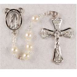 Rosary Pearl Beads with White Enamel Crucifix