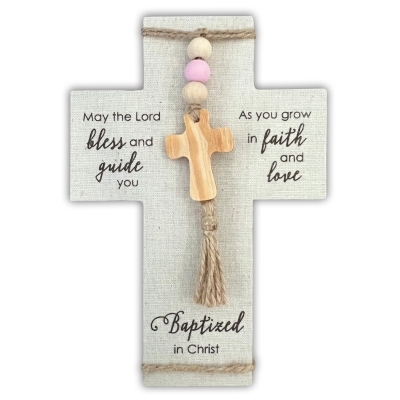 Baptism Cross, Pink Beads