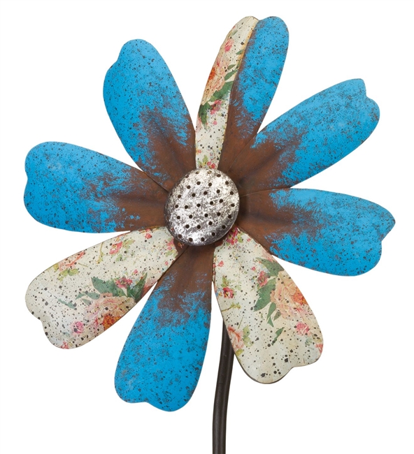 12" Blue Rustic Flower Wind Spinner