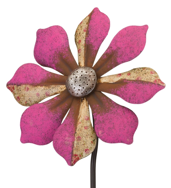 12" Pink Rustic Flower Wind Spinner