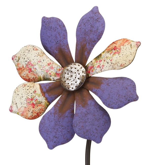 12" Purple Rustic Flower Wind Spinner