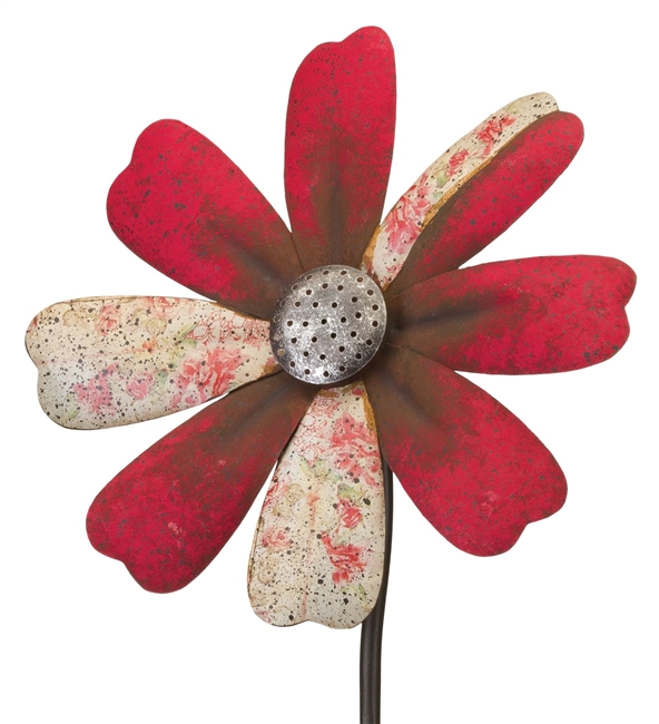 12" Red Rustic Flower Wind Spinner