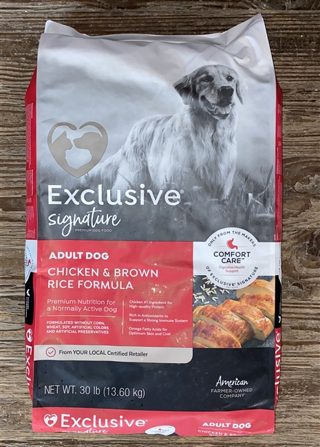 Exclusive Chicken & Brown Rice Formula Adult Dry Dog Food, 30-lb