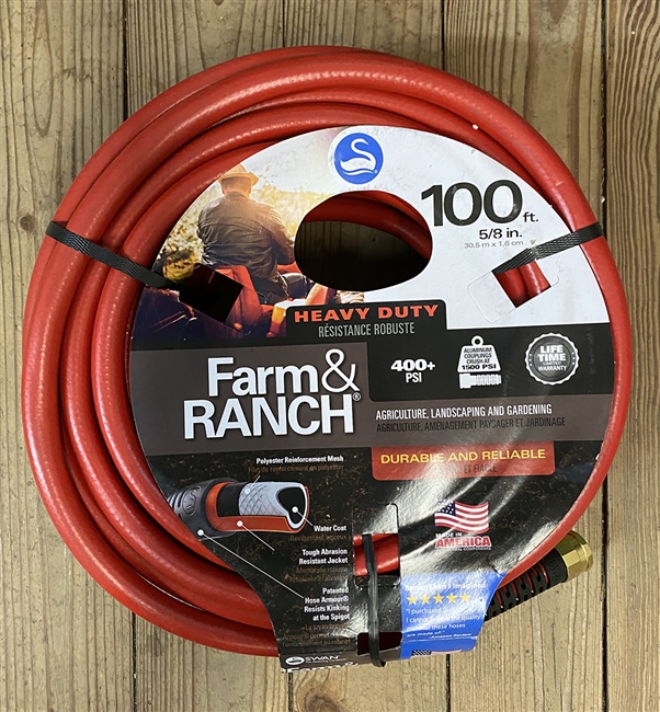 Swan Farm & Ranch Heavy Duty Water Hose, Red, 100ft x 5/8"