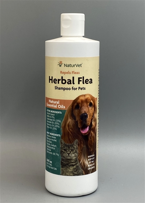 NaturVet Herbal Flea Shampoo for Pets with Natural and Essential Oils 16 fl oz