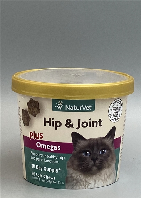 NaturVet Hip & Joint Plus Omega for Cats Soft Chews 60 ct