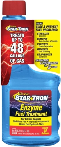 Star Tron Enzyme Fuel Treatment is a multifunctional fuel additive which uses a unique enzyme technology that allows all engines to start easily and run smoothly, even when using ethanol-blended fuel or after sitting idle for months.
