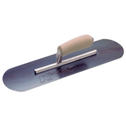 Kraft 10" x 3" Blue Steel Pool Trowel with a Camel Back Wood Handle on a Short Shank