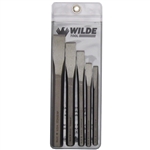 Wilde Tool CC 5.NP-VP, Wilde Tools- 5 Piece Cold Chisel Set Natural Finish Vinyl Pouch Manufactured & Assembled in Hiawatha, Kansas U.S.A.<br>
5-Piece Set<br>
High Carbon Molybdenum Steel <br>
Finish : Polished<br>, Each