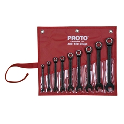 Proto JSCR-9S, Proto - 9 Piece Black Chrome Non-Reversible Combination Ratcheting Wrench Set - Spline