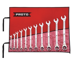 Proto JSCV-11SB, Proto - 11 Piece Full Polish Combination Reversible Ratcheting Wrench Set - Spline
