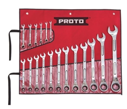 Proto JSCV-18SA, Proto - 18 Piece Full Polish Combination Reversible Ratcheting Wrench Set - Spline