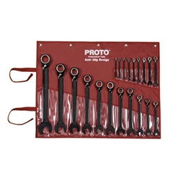 Proto JSCV-20S, Proto - 20 Piece Black Chrome Reversible Combination Ratcheting Wrench Set - Spline