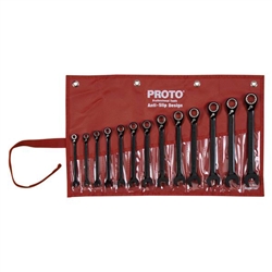 Proto JSCVM-13S, Proto - 13 Piece Black Chrome Reversible Combination Ratcheting Wrench Set - Spline