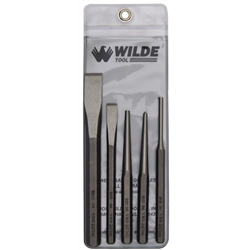 Wilde Tool K 5.NP-VP, Wilde Tools- 5-Piece Punch and Chisel Set Manufactured & Assembled in Hiawatha, Kansas U.S.A.<br />
5-Piece Set<br />
High Carbon Molybdenum Steel<br />
Finish : Polished, Each