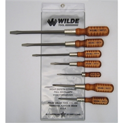 Wilde Tool SW7-VP, Wilde Tools- 7-Piece Wooden Handle Screw Driver Set Manufactured & Assembled in U.S.A.<br />
7-Piece Mix Set<br />
Oversized Handles<br />
Finish : Handle, Each