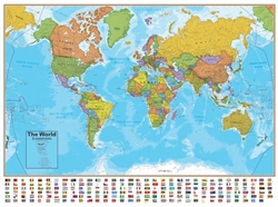 World Map with Flags - Laminated - 51-1/2" x 37-1/2"