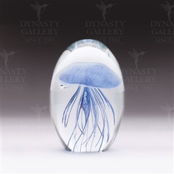 Handmade Glass Glowing Jellyfish Paperweight Blue 4"
